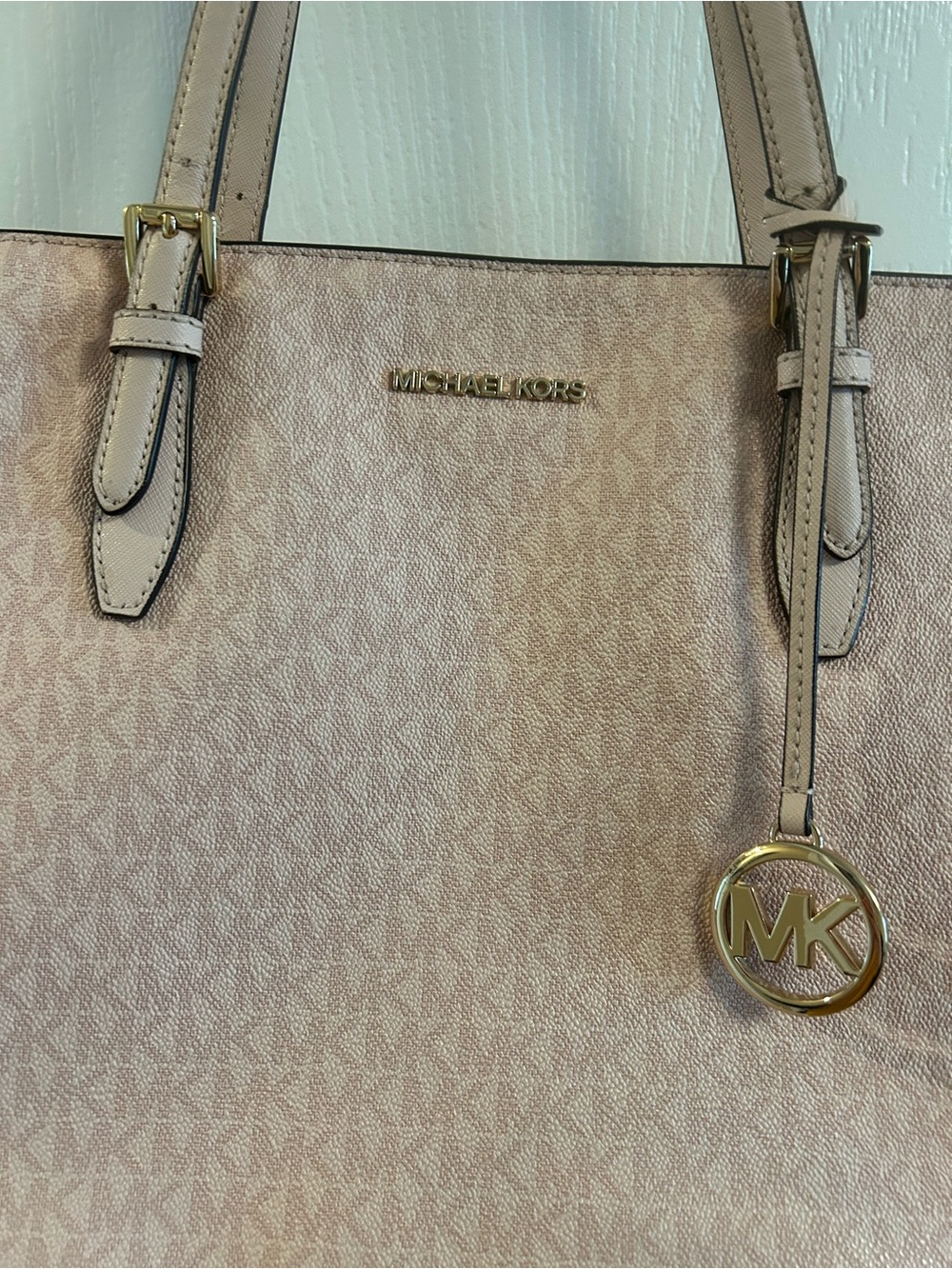 Michael Kors Blush Pink Logo Tote with MK Charm - Picture 2 of 10